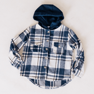 Navy Plaid Flannel - Hooded Adult