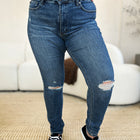 Judy Blue Full Size Mid Waist Distressed Slim Jeans