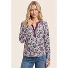 SPLIT HALF BUTTON NECK FLORAL PRINTED TOP