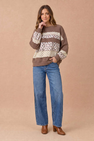 Floral and Polka Dot Mixed Knit Top