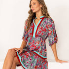 Floral Print Tiered Mini Dress with Puff Sleeves