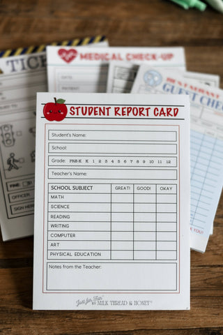 Pretend Play Teacher Report Card Notepad