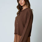 RAW EDGE EXPOSED SEAM BUTTON DOWN KNIT CARDIGAN