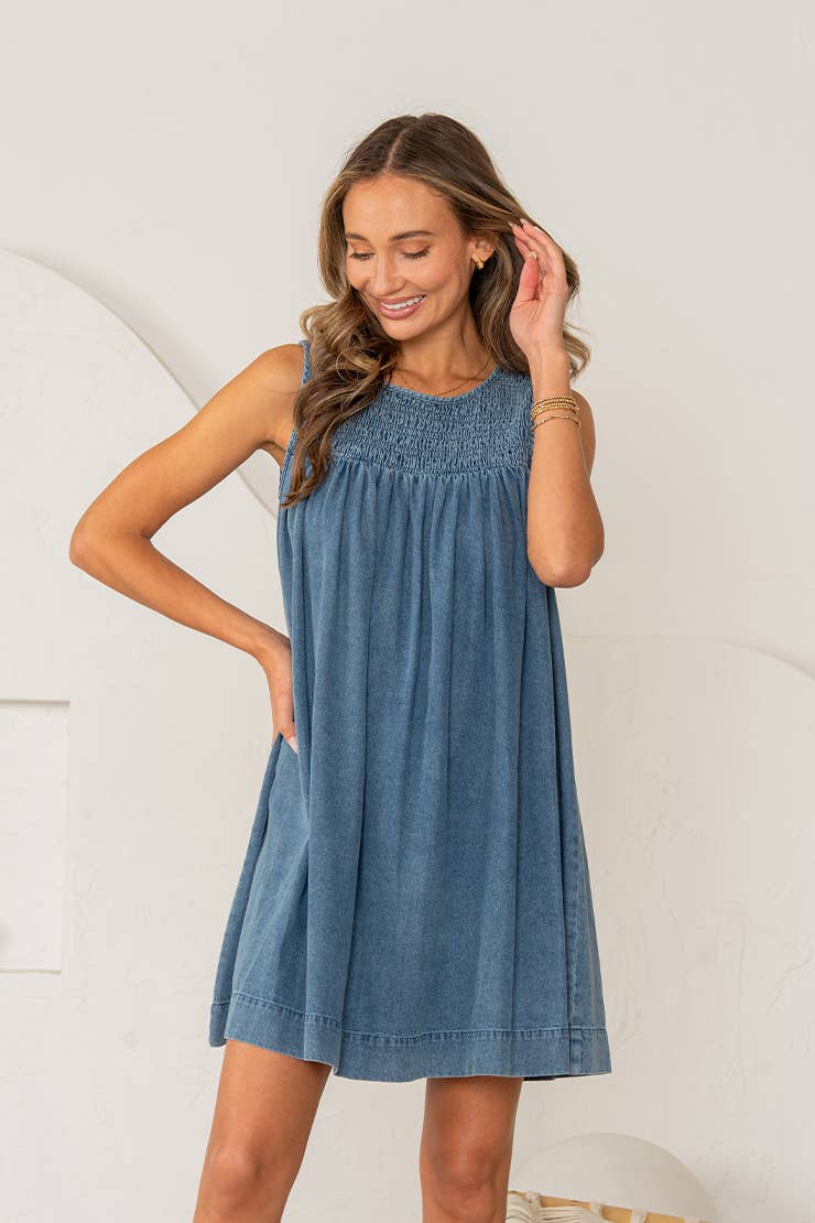 Relaxed Fit Sleeveless Denim Mini Dress