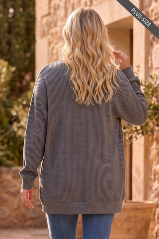 Curly Ribbed Relaxed Front Pocket Cardigan