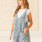 Relaxed Fit Daisy Print V Neck Denim Dress