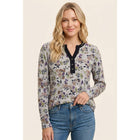 SPLIT HALF BUTTON NECK FLORAL PRINTED TOP