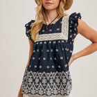 BOHO FLORAL EMBROIDERED BLOUSE TOP