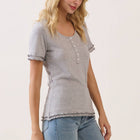 Ruffle Trim Pointelle Knit Henley Top