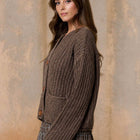 MARLED BUTTON DOWN  RAW EDGE CHUNKY KNIT CARDIGAN