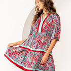 Floral Print Tiered Mini Dress with Puff Sleeves