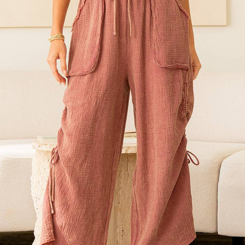 Relaxed Fit Wide Leg Pants with Patch Pockets