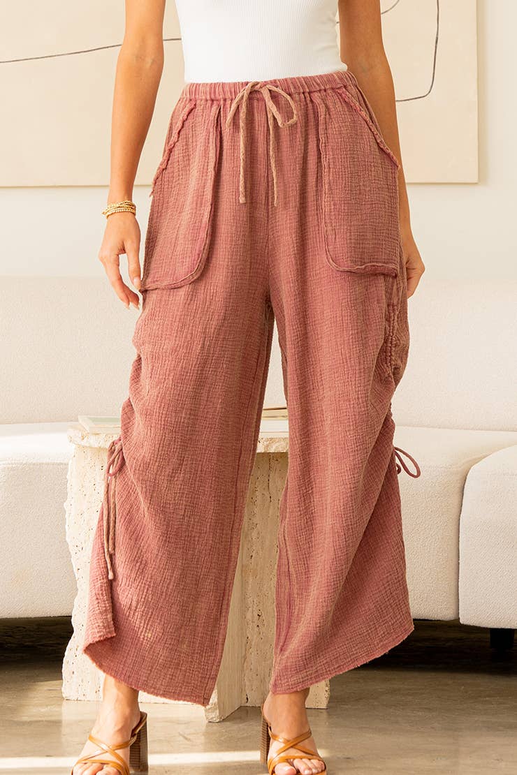 Relaxed Fit Wide Leg Pants with Patch Pockets