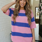 Skip the Line Pink and Blue Oversized Sweater Top