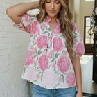 Painted Peony Puff Sleeve Blouse