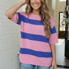 Skip the Line Pink and Blue Oversized Sweater Top