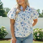 Sweet in Blue Floral Puff Sleeve Babydoll Top