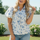 Sweet in Blue Floral Puff Sleeve Babydoll Top