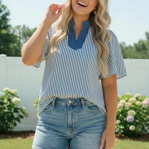 Breezy Stripe Flutter Sleeve Top