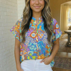 Garden Party Ready Floral Button Top