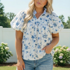 Sweet in Blue Floral Puff Sleeve Babydoll Top