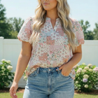 Patchwork Floral Puff Sleeve Top
