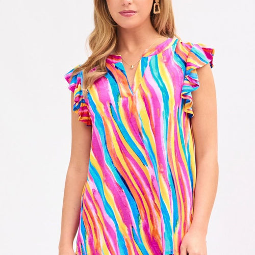 Dear Scarlett Lizzy Flutter Sleeve Top in Multi