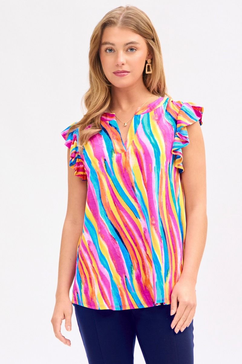Dear Scarlett Lizzy Flutter Sleeve Top in Multi