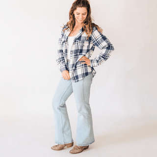 Navy Plaid Flannel - Hooded Adult