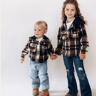Navy Copper Plaid Flannel - Child