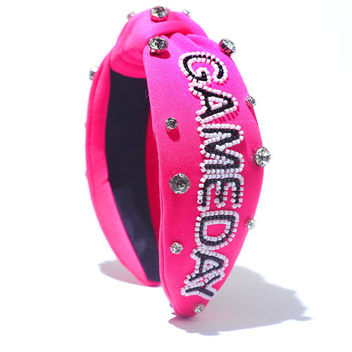 Hot Pink Jeweled & Beaded Gameday Top Knot Headband