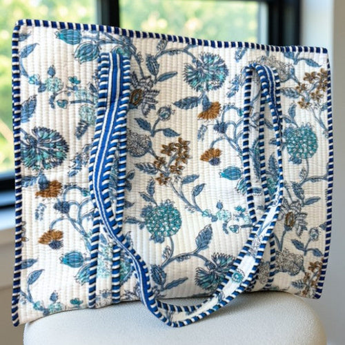 SC - Sasha Blue and White Floral Tote Bag