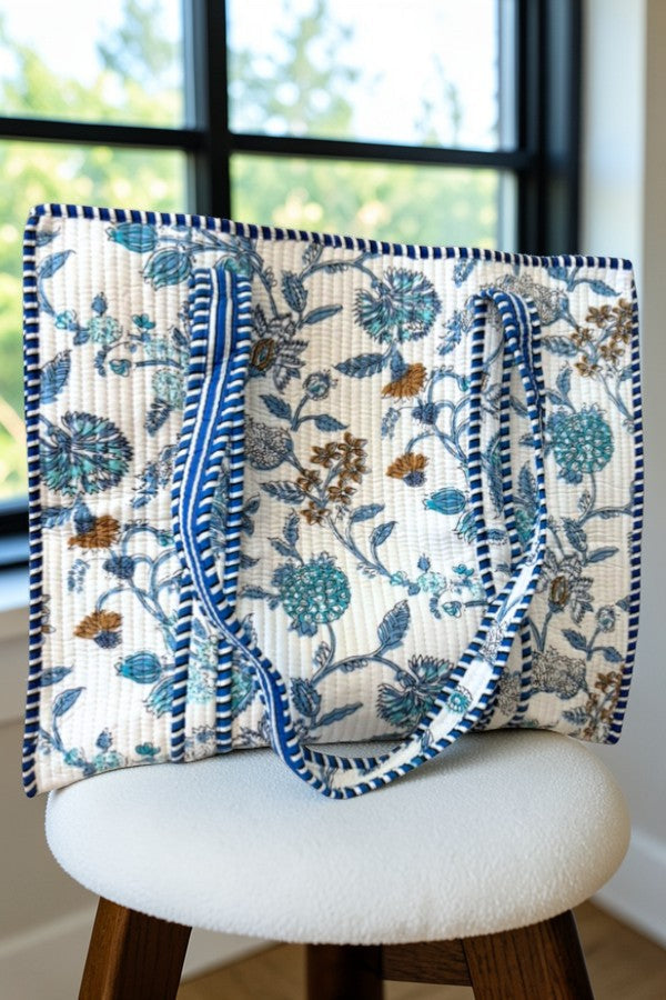 SC - ETA 8/24-9/7 Sasha Blue and White Floral Tote Bag