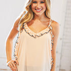 Peach Wool Dobby V Neck Ruffle Hem Tank Top