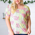 Canary/Mint Floral Square Neck Bubble Sleeve Top