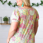 Canary/Mint Floral Square Neck Bubble Sleeve Top