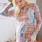 Taupe Leopard Plaid Rib Knit Round Neck Pullover