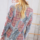 Taupe Leopard Plaid Rib Knit Round Neck Pullover