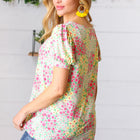 Canary/Mint Floral Square Neck Bubble Sleeve Top