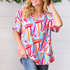 Blue & Fuchsia Geometric Print Woven Top