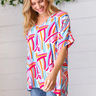 Blue & Fuchsia Geometric Print Woven Top