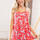 Coral Paisley Scallop Crochet Strap Tank Top