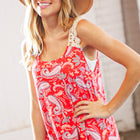 Coral Paisley Scallop Crochet Strap Tank Top