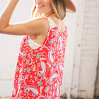 Coral Paisley Scallop Crochet Strap Tank Top