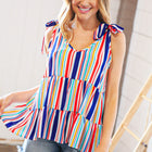 Multicolor Vertical Stripe Tie Bow Woven Top