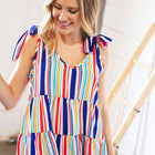 Multicolor Vertical Stripe Tie Bow Woven Top