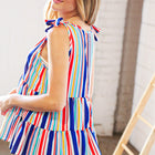 Multicolor Vertical Stripe Tie Bow Woven Top