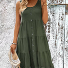 Decorative Button Scoop Neck Tiered Sleeveless Dress