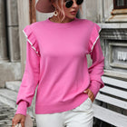 Round Neck Ruffle Trim Long Sleeve Pullover Sweater