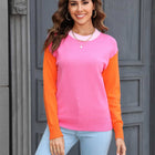 Round Neck Contrast Color Dropped Shoulder Sweater